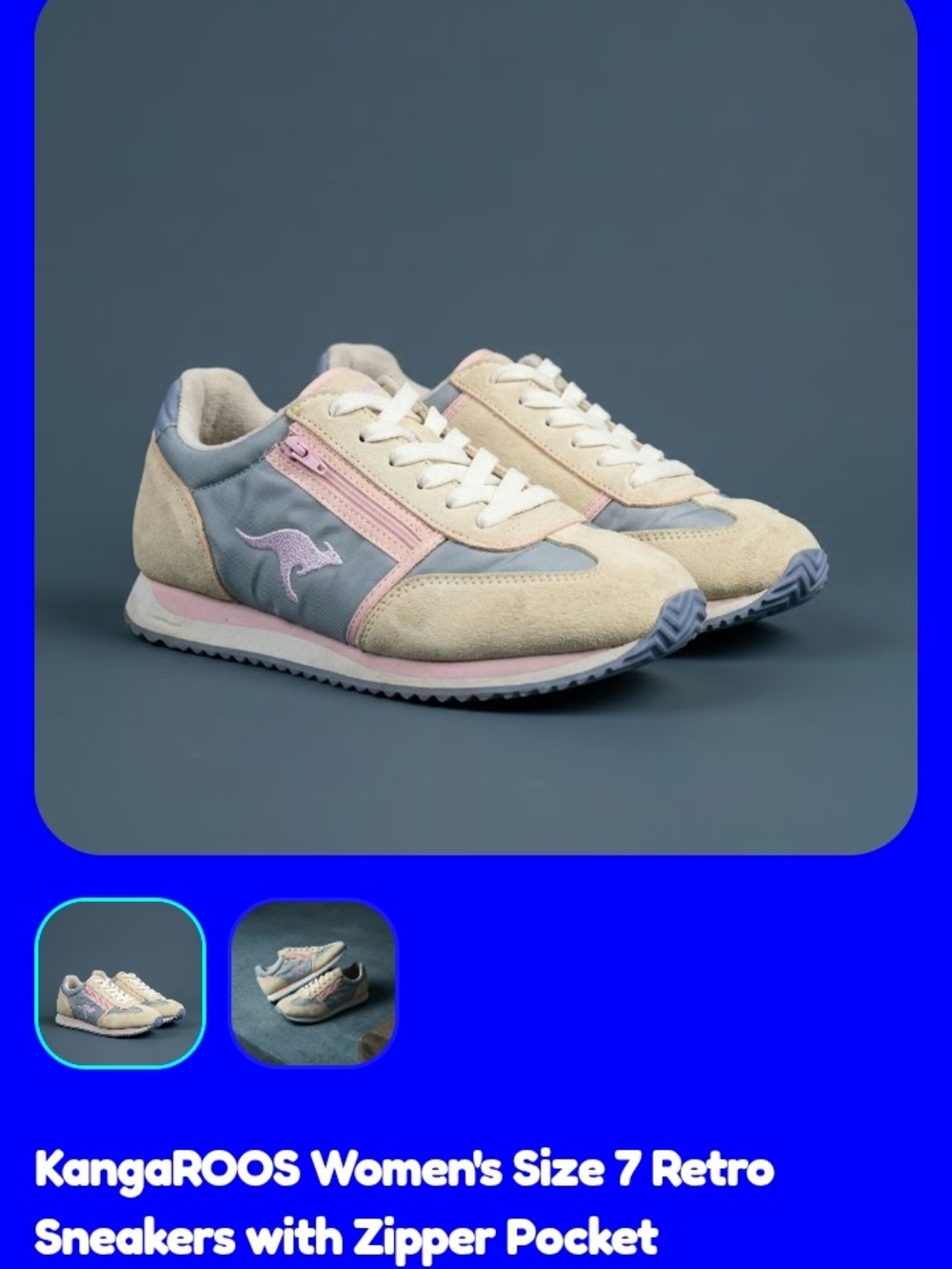 KangaROOS Women's Retro Lace-Up Sneakers with Zipper Pocket — Cream, Gray & Pink